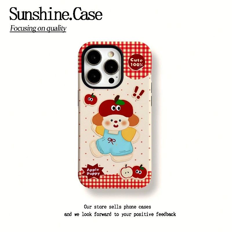 2-in-1 Hat Bear Apple 16 Pro เคสโทรศัพท์ iPhone 15 Pro Max ฟิล์มใหม่ 14/13 Creative 12/11 Pro Max 7/8 Plus เคสโทรศัพท์เคลือบเงาสองชั้น. ราคาถูก Shopee Lazada