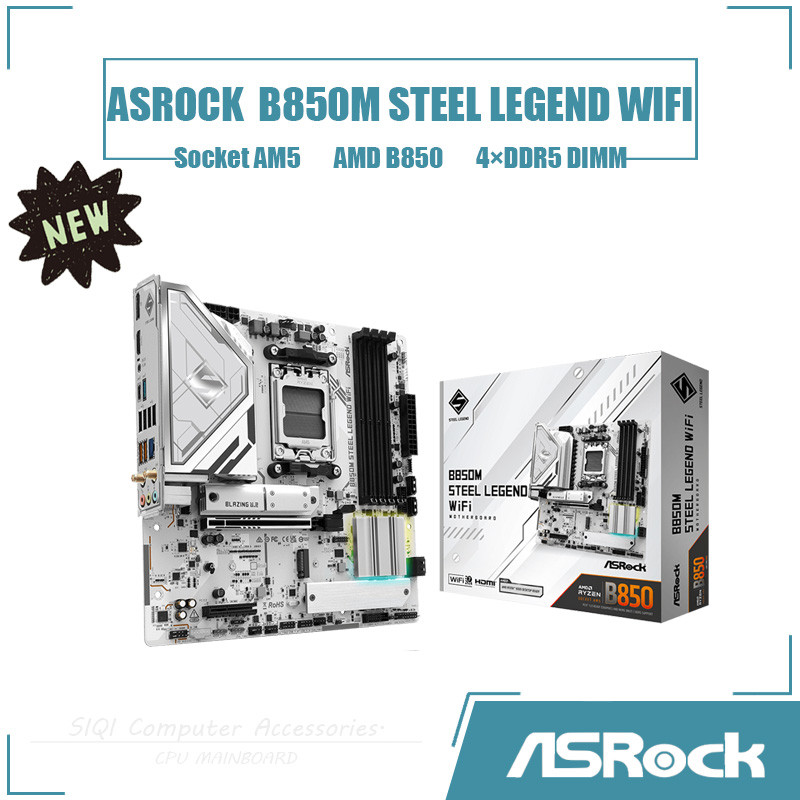 [ใหม่] Asrock B850M STEEL LEGEND เมนบอร์ด WIFI 4DDR5 DIMM AMD B850 ซ็อกเก็ต AM5 เดสก์ท็อปเมนบอร์ด