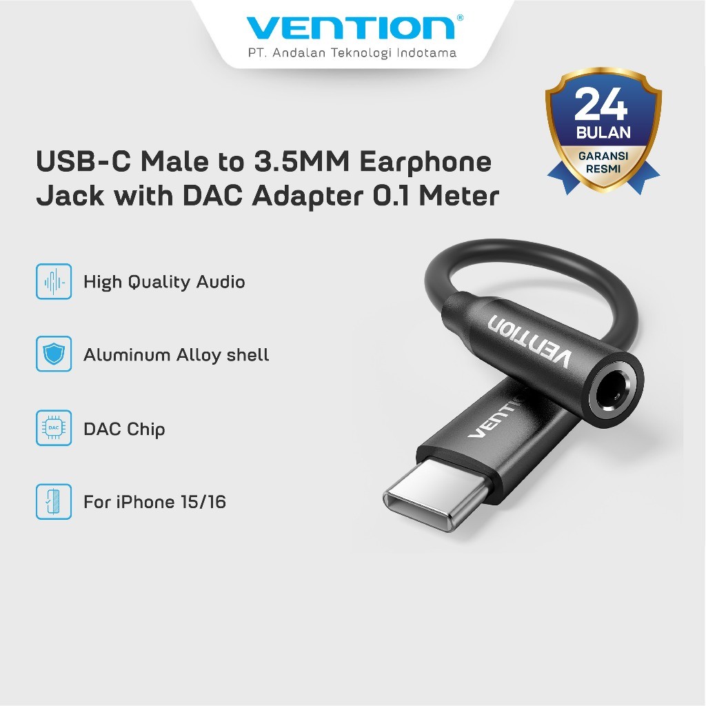 Vention DAC Audio Type C อะแดปเตอร์ชายถึง 3.5 หญิง Samsung Iphone 15 16