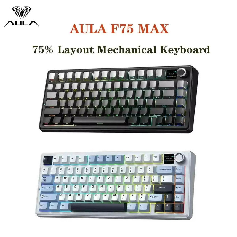 AULA F75 MAX Wireless Mechanical Keyboard with TFT Screen Knob 75% ANSI Layout Wired/Bluetooth/2.4G 