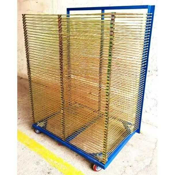 ชั้นวางผึ่งแห้งงานสกรีน 50 ชั้น แบบเคลื่อนย้ายได้ ขนาด 1000×650 มม. สำหรับงานพิมพ์สกรีน