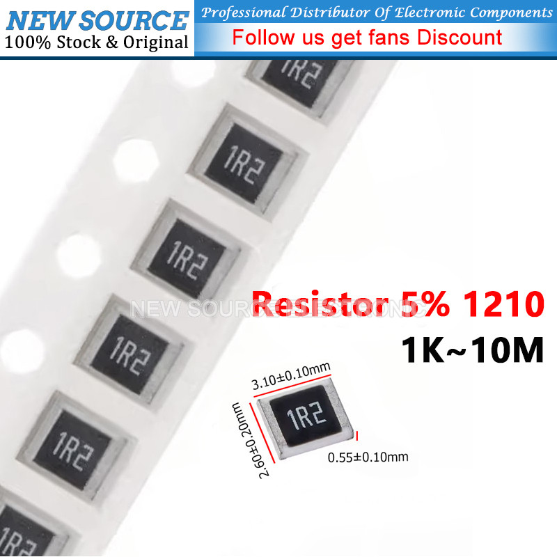 [50 ชิ้น] 1210 ตัวต้านทาน SMD 5% 1/4W 1K 10M 2.7K 3.3K 10K 15K 22K 47K 68K 100K 120K 220K 240K 330K 470K 1M 2.7M 4.7M Ohm ความต้านทาน
