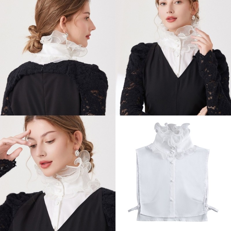 BTF ลูกไม้ Ruffle Faux คอตกแต่งคอชุดราตรีอุปกรณ์เสริม