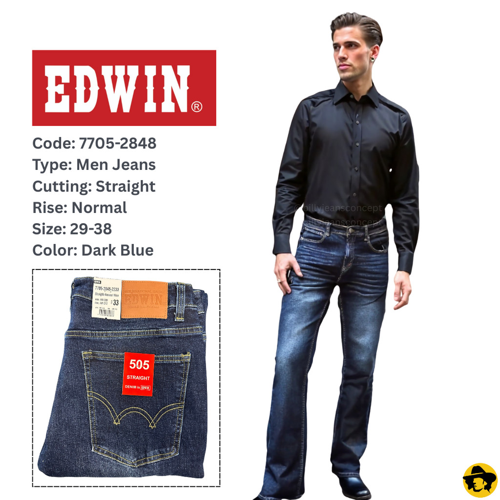 EDWIN Brand Men Normal Rise Straight Cut Stretching Jeans (7705-2846)
