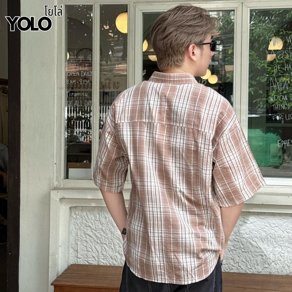 YOLO เสื้อเชิ้ต OVERZISE เสื้อเชิ้ตผู้ชาย เสื้อเชิ้ตลายทาง แขนสั้น ติดกระดุมหน้า Y252363 ราคา ถูกที่สุด ดีลบีเคเค แกลเลอรีภาพที่ 8