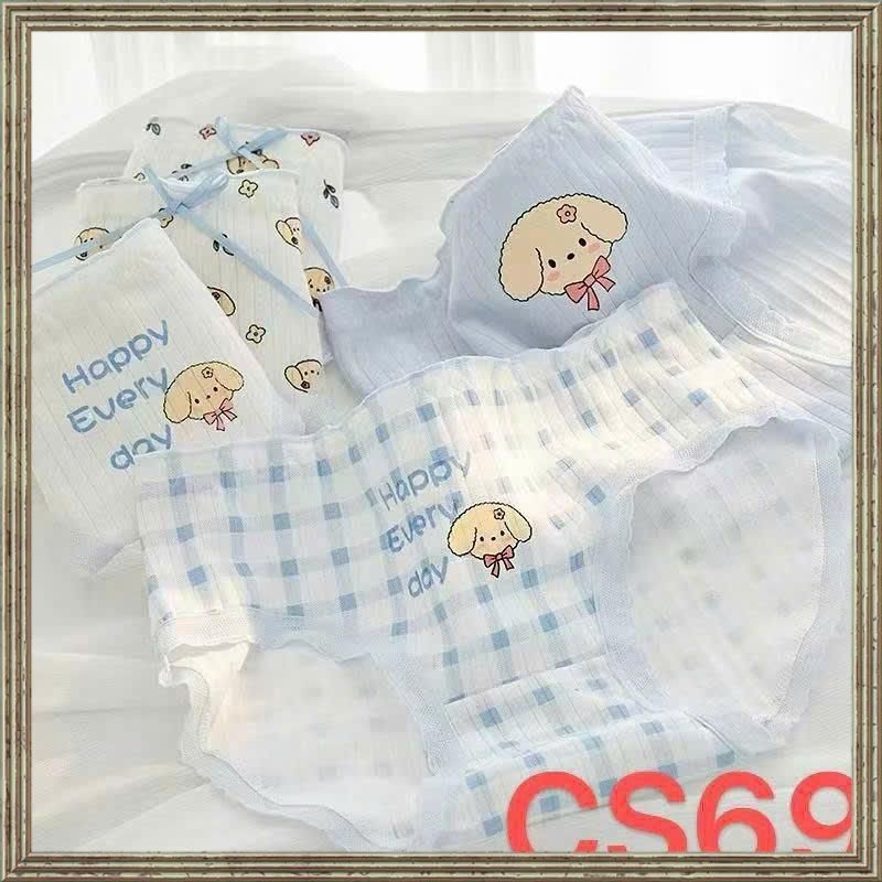 Blue Dog CS69 - Combo กางเกงลายดอกไม้ลายสุนัขสีน้ําเงิน 5 ตัว สําหรับเด็กผู้หญิง ผ้าคอตตอน - ไซส์ ML
