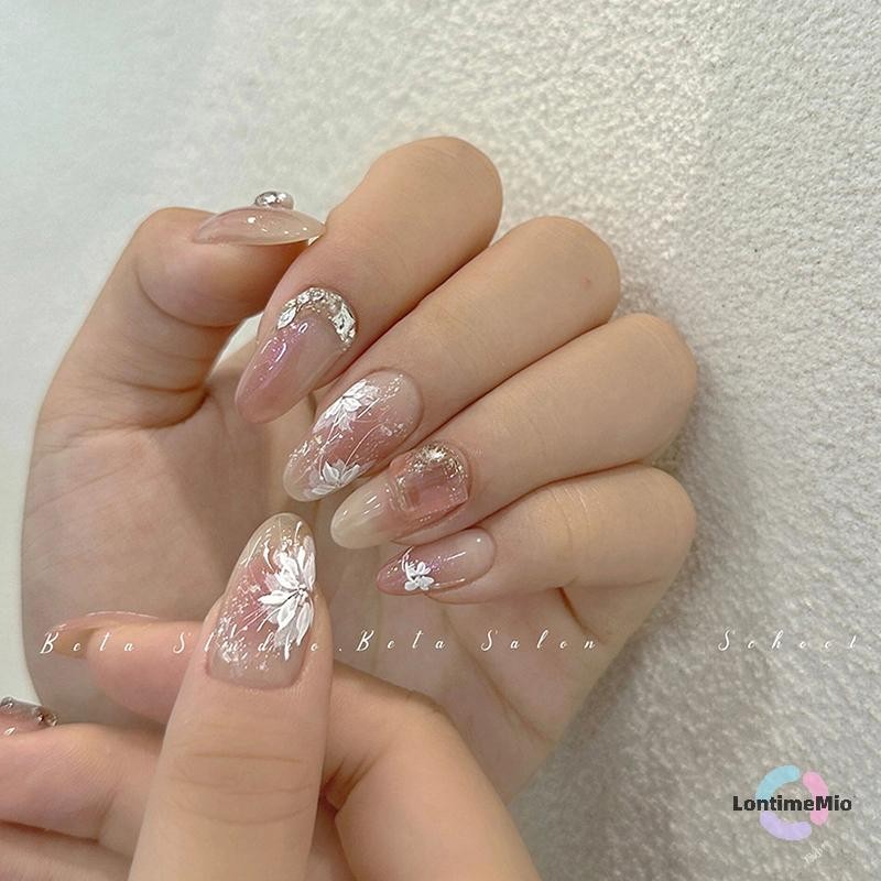 LontimeMio] White Magnolia Flower Hand Drawn Temperament Nail Sticker Enhancement กาวรูปลอกตกแต่งใหม่ ราคา ถูกที่สุด ดีลบีเคเค แกลเลอรีภาพที่ 6