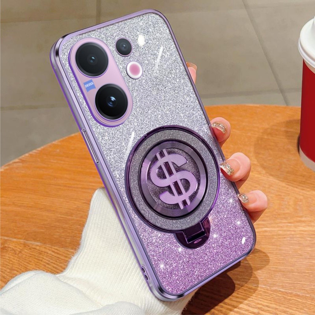 เคสนิ่มนําเข้า Vivo V60 5G Glitter Dollar Ring Stand Charging