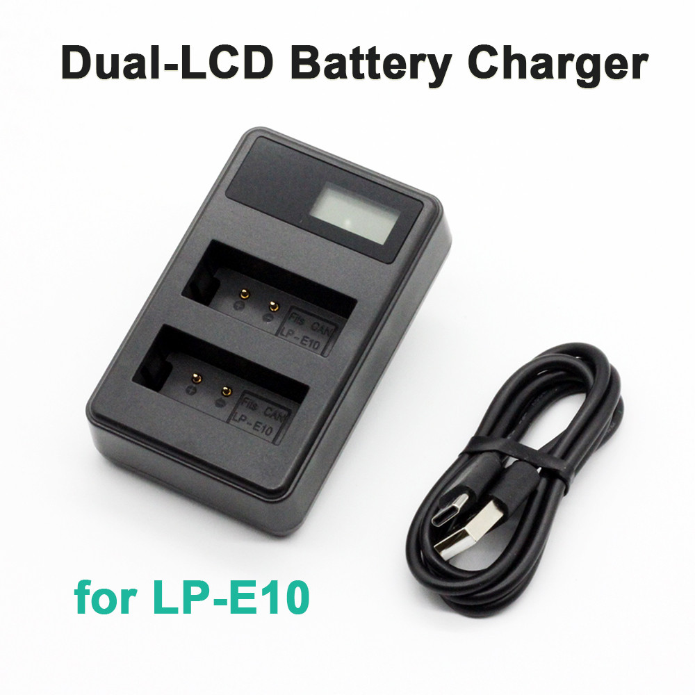 LP-E10 Dual Slot Camera Charger Suitable for Canon EOS Rebel T3/T5/T7/1100D/1200D/1300D, Kiss x50x70