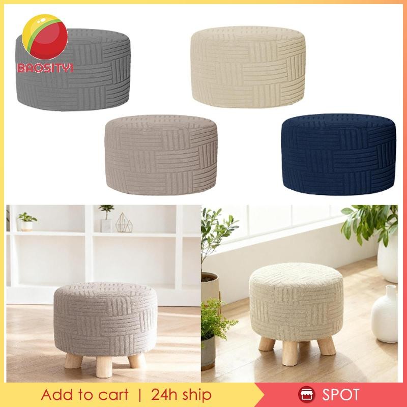 [Baosity1] Ottoman Cover Stretch Ottoman Slipcover Soft Solid Color Round Furniture Protector Cover 