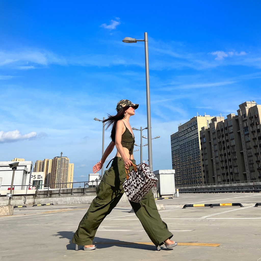 KKSHOP Overalls ผู้หญิง สไตล์Army-retro สีเขียว ออกแบบเฉพาะ เพิ่มส่วนสูง