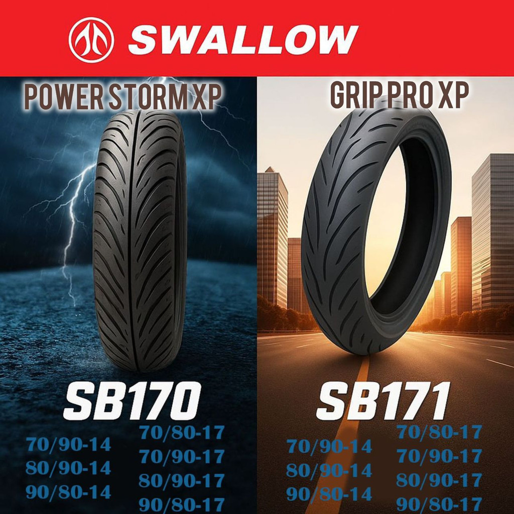 SWALLOW Tayar Tubeless Power Storm XP/Grip Pro XP ขนาด 70/90 70/80 80/90 90/80 ขนาด 14&17