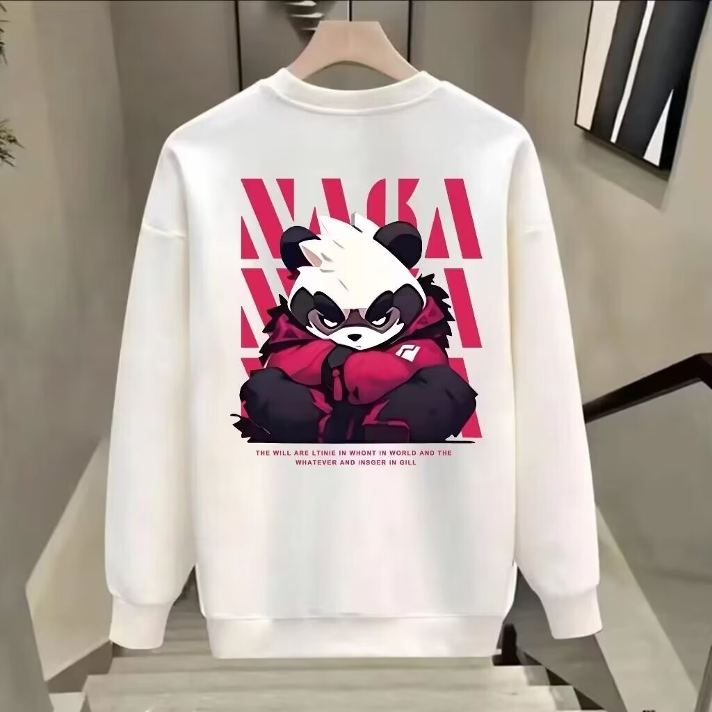 2025 NEW 2025 National Trend Autumn Winter Sweatshirt Trendy Brand Men White Eye Panda Print Long Sl