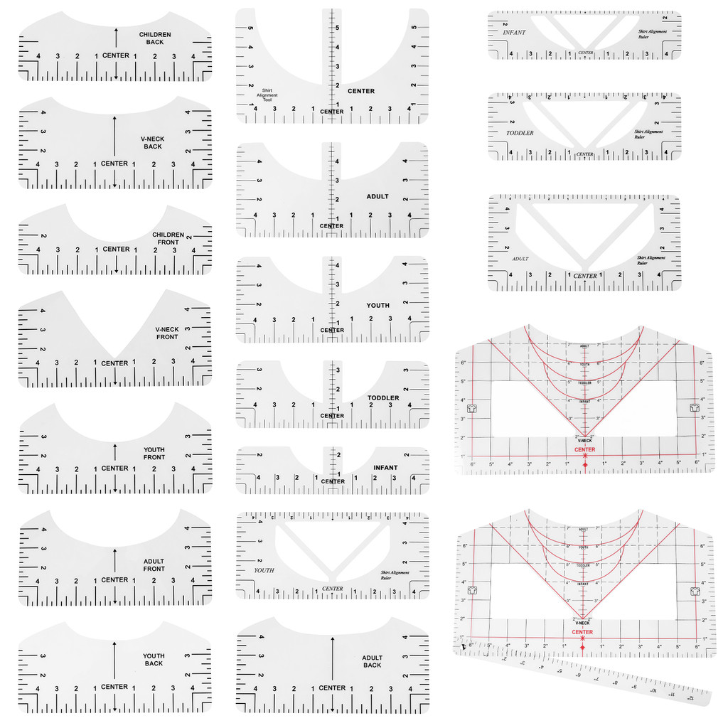Tshirt ไม้บรรทัดท่องเที่ยวพลาสติก T เสื้อไม้บรรทัดท่องเที่ยวน้ําหนักเบาเสื้อ Alignment เครื่องมือสําหรับ V คอ SHOPTKC7267