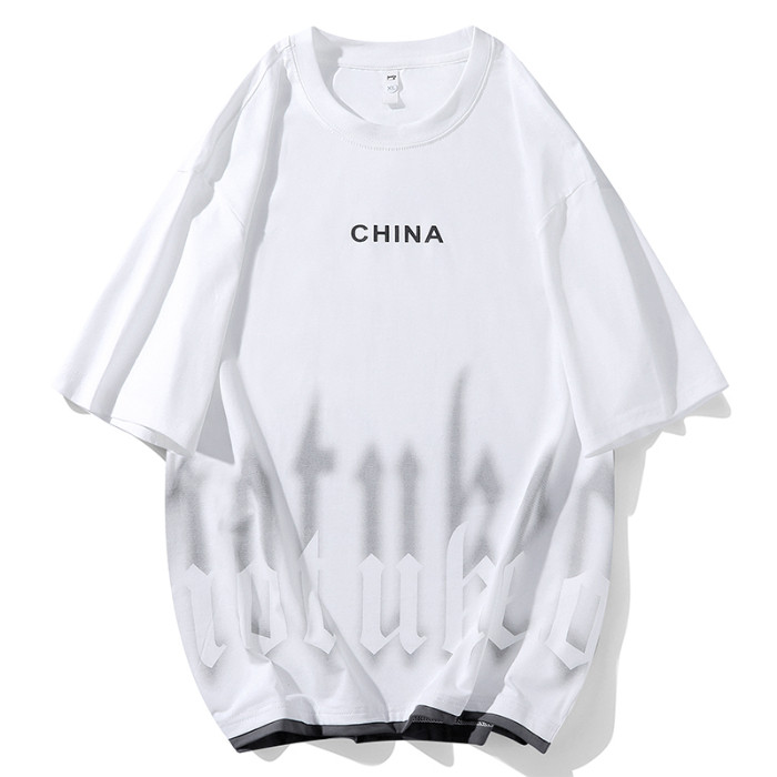 2025 NEW 2025 Flame Font T-Shirt Men Summer Trendy Brand Trendy Print Short Sleeve 2023 New Men's Ca