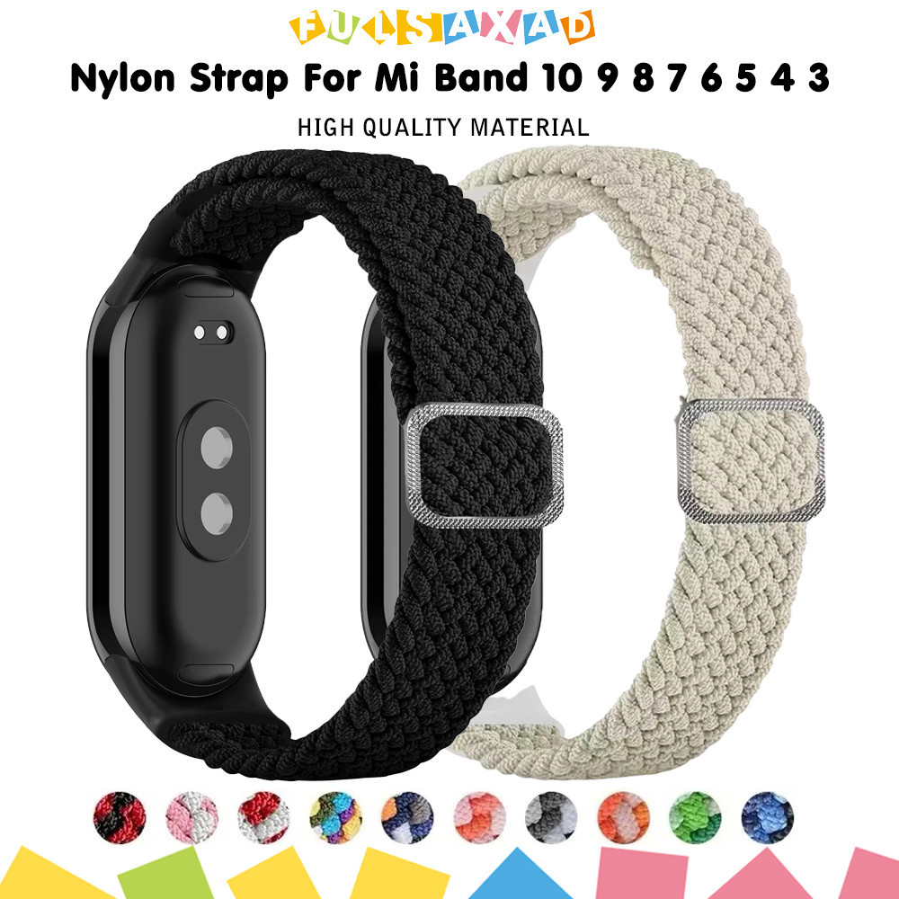 สายรัดไนลอนถัก Scrunchie สำหรับ for Mi Band 10 9 8 7 6 5 4 3 สายรัดปรับได้แบบยืดหยุ่น NFC สำหรับ for Xiaomi Mi Band 8 7
