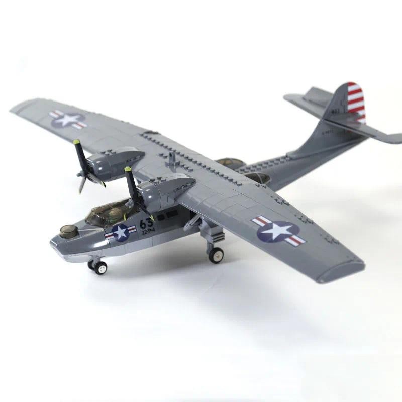 สหรัฐอเมริการถทหารร่วมงาน PBY-5A Catalina Seaplane รุ่น Building Block WW2 Air Force Figures อิฐเครื