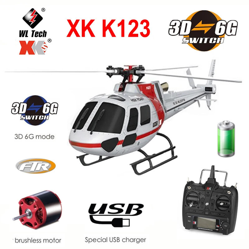 Xk K123 6ch Brushless As350 Scale 3d6g ระบบ Rc เฮลิคอปเตอร์ Rtf อัพเกรด Wltoys V931