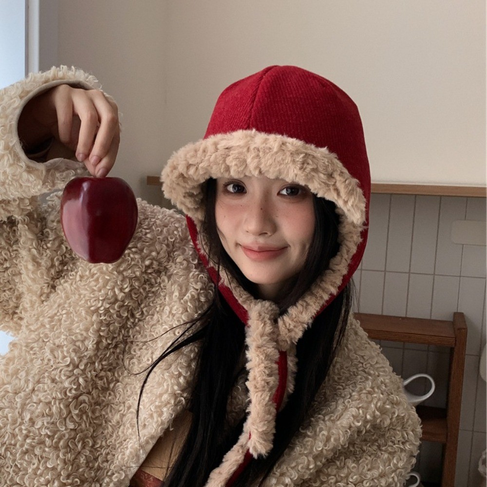 Nyonin/ฤดูใบไม้ร่วงฤดูหนาว Warm Face-ดูขนาดเล็กLaced-upหมวกPlushหนาเย็นป้องกันหูLei Fengหมวก