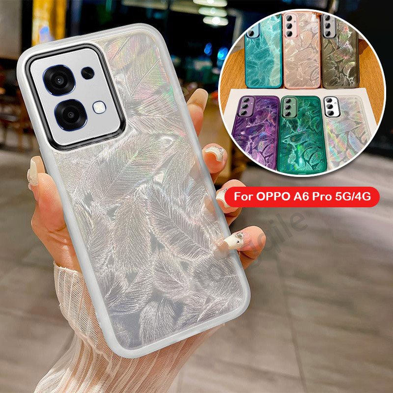 สําหรับ OPPO A6 Pro 5G 4G A6Pro 2025 เคสโทรศัพท์ฝาหลัง Glitter Soft TPU ซิลิโคน Bling Feather รูปแบบกันชนกันกระแทกเลนส์กล้องป้องกัน ราคา ถูกที่สุด ดีลบีเคเค รูปภาพหลัก
