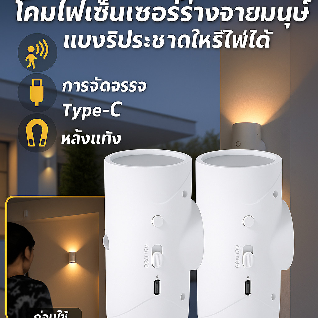 ไฟเซนเซอร์ การควบคุมอัตโนมัติ พับได้ ติดเอง ไฟ LED ชาร์จแม่เหล็กแบบเซนเซอร์สำ ไฟเซ็นเซอร์ทางเดิน Corridor automatic sensor lights