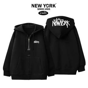NEWYORK 1965 STREET - งานปักหมวก เสื้อคลุมแขนยาวมีฮู้ด ซิปทอง คุณภาพผ้าคอตตอนวอร์ม ใส่สบาย