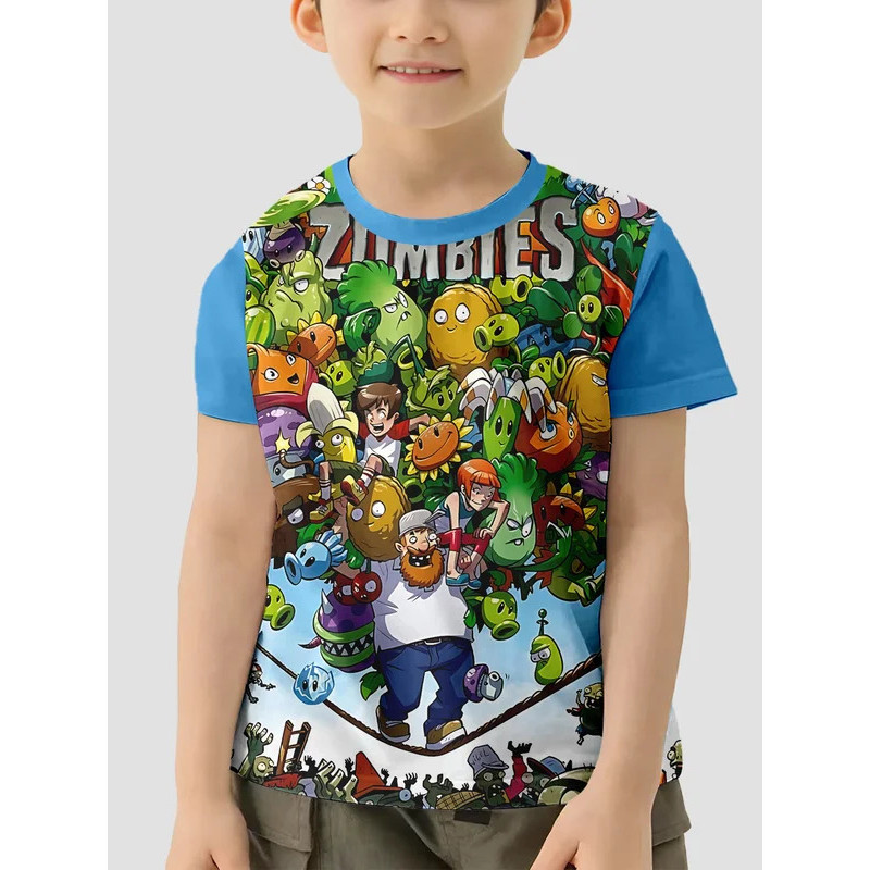 เสื้อยืดออกแบบ 3 มิติ พิมพ์ลาย Plants vs. Zombies อายุ 5 ถึง 14 ปี สำหรับเด็กชายและหญิง