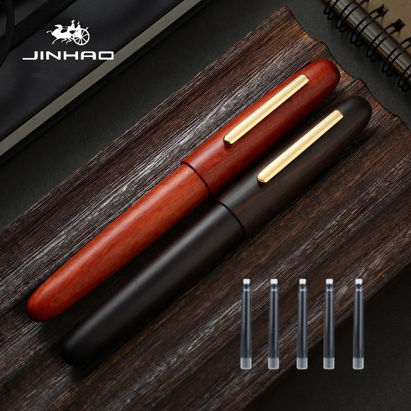Jinhao 9056 ปากกาหมึกซึมไม้ธรรมชาติ Handmade M/f Nib Ink Pen พร้อมตัวแปลง A