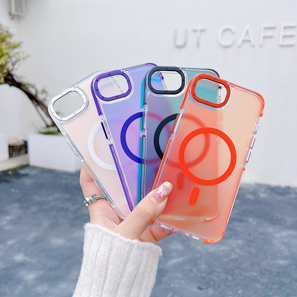 เหมาะสําหรับ ipone16E เคสโทรศัพท์ Frosted Gradient สองสีขอบแม่เหล็ก Apple 17Pro รวมทุกอย่าง Shock-pr