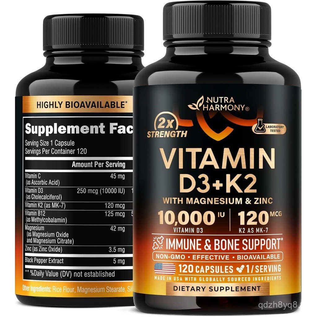 วิตามิน D3 K2 - วิตามิน D3 10000 iu & K2 เช่น MK-7 120 mcg - Immune & Mood Support สําหรับกระดูกและส
