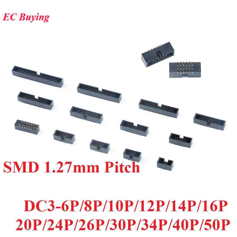 10pcs DC3 1.27mm Pitch DC3-6/8/10/12/14/16/20/24/26/30/34/40/50P Pin IDC ซ็อกเก็ตเชื่อมต่อคู่แถว SMD Pin ชาย Header
