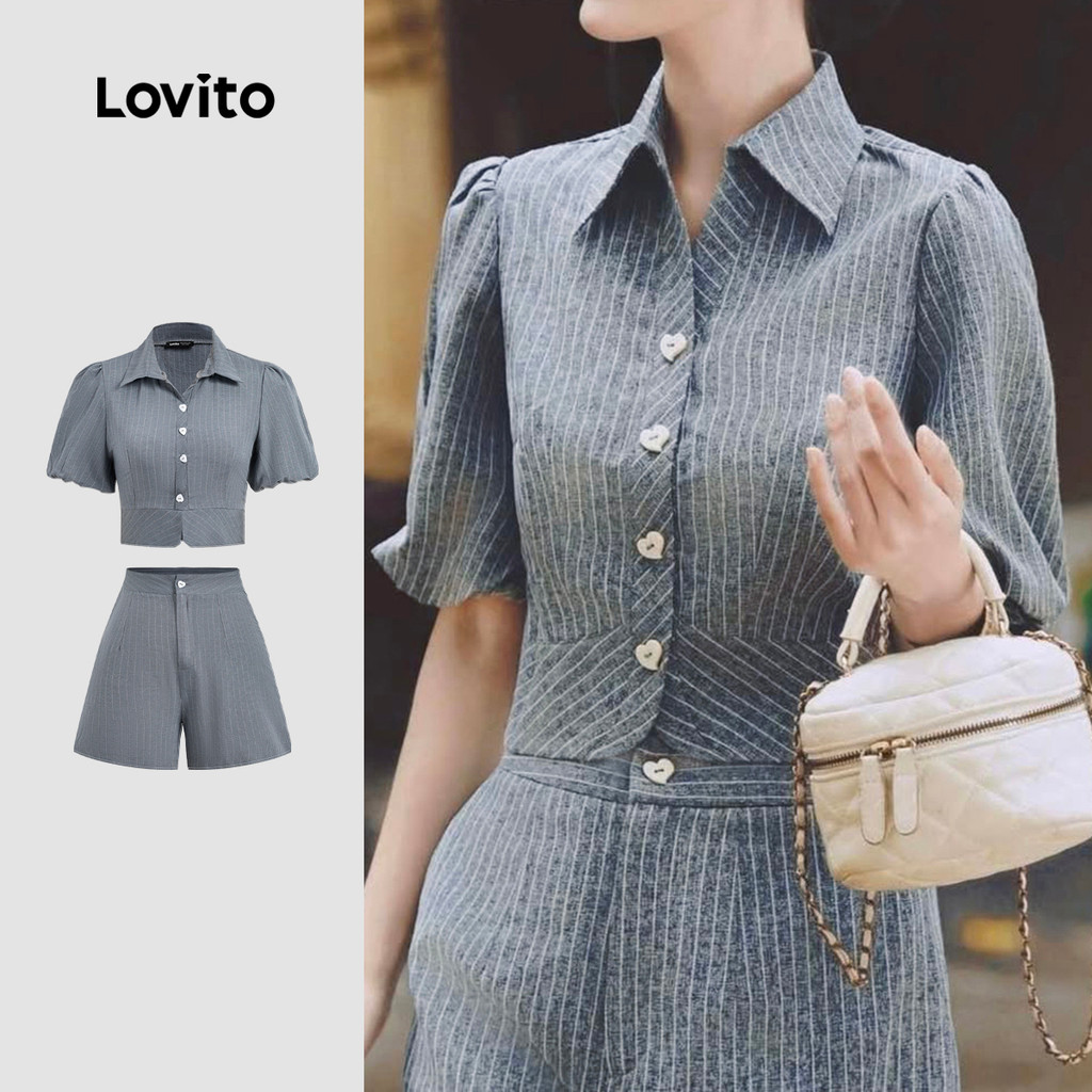 เสื้อเชิ้ตLovito แขนพัฟลายทาง สไตล์แฟชัน SHB155P2D612