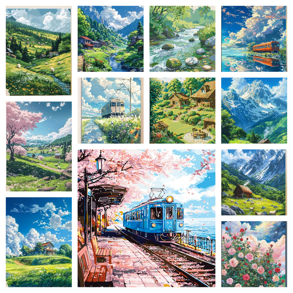 ทิวทัศน์ฤดูร้อนของHayao Miyazaki ภาพวาดเพชร สำหรับตกแต่งห้องนั่งเล่นและห้องนอน ขนาด 30x40 cm / 40x50 cm