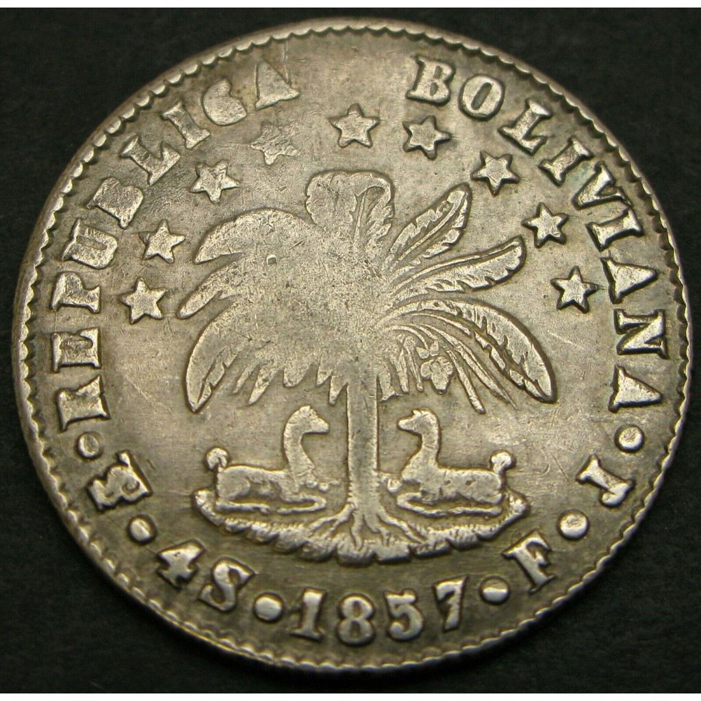 เหรียญ Bolivia 1857 4 Sol Silver