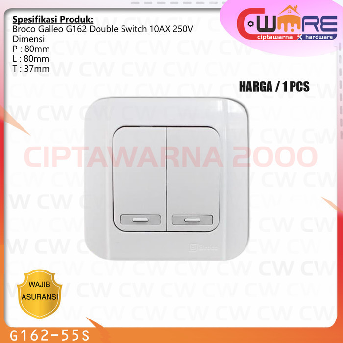 Broco Galleo G162-55S Double 2 Gang 1 Way Series Switch - CwNs