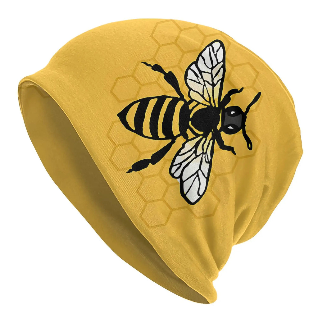Just A Bee Men's Knit Skull Cap สไตล์ผึ้งและลาย соты, สีเหลือง mustard, หมวกไหมพรมแบบยืดได้, เหมาะสำ