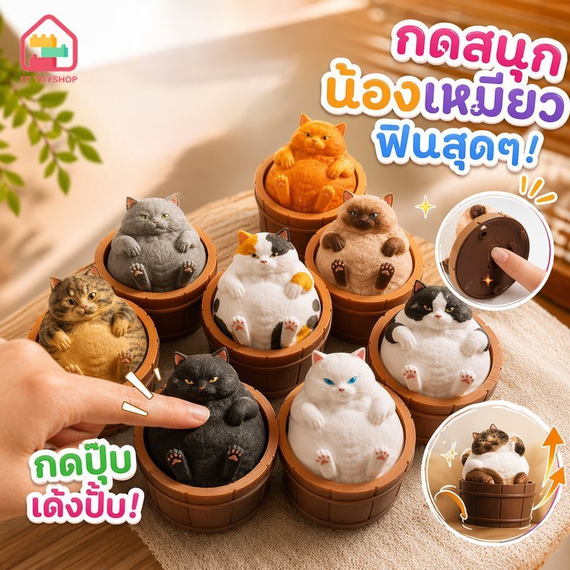 ของเล่นกดคลายเครียด แมวอ้วนในอ่าง คลิกเกอร์ฟิดเจ็ต 3d print ของสะสมน่ารัก ตกแต่งโต๊ะ ของขวัญ