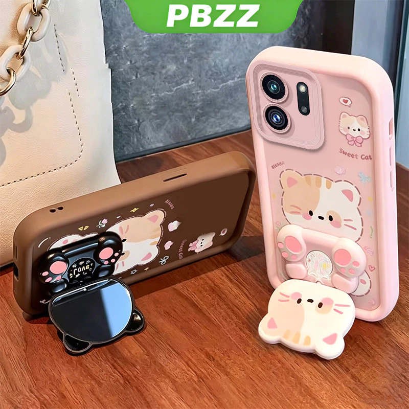 เคสสําหรับ OPPO Reno 14 pro reno14 Reno 14F 5g เคสโทรศัพท์ Softcase ซิลิโคนกันกระแทกปกดีไซน์ใหม่ความงามพร้อมที่วาง 360° กระจกแต่งหน้า แมวน่ารัก สําหรับเด็กผู้หญิง JTXMMZJ