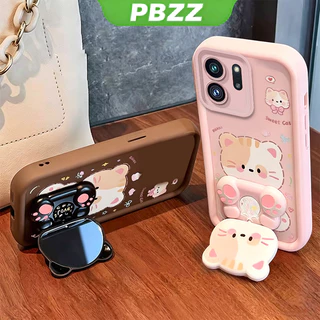 เคสสําหรับ OPPO Reno 14 pro reno14 Reno 14F 5g เคสโทรศัพท์ Softcase ซิลิโคนกันกระแทกปกดีไซน์ใหม่ความงามพร้อมที่วาง 360° กระจกแต่งหน้า แมวน่ารัก สําหรับเด็กผู้หญิง JTXMMZJ