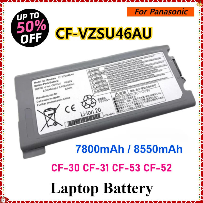 7800mAh/8550mAh CF-VZSU46AU แบตเตอรี่แล็ปท็อปสําหรับ Panasonic Toughbook CF-30 CF-31 CF-53 CF-52 แบต