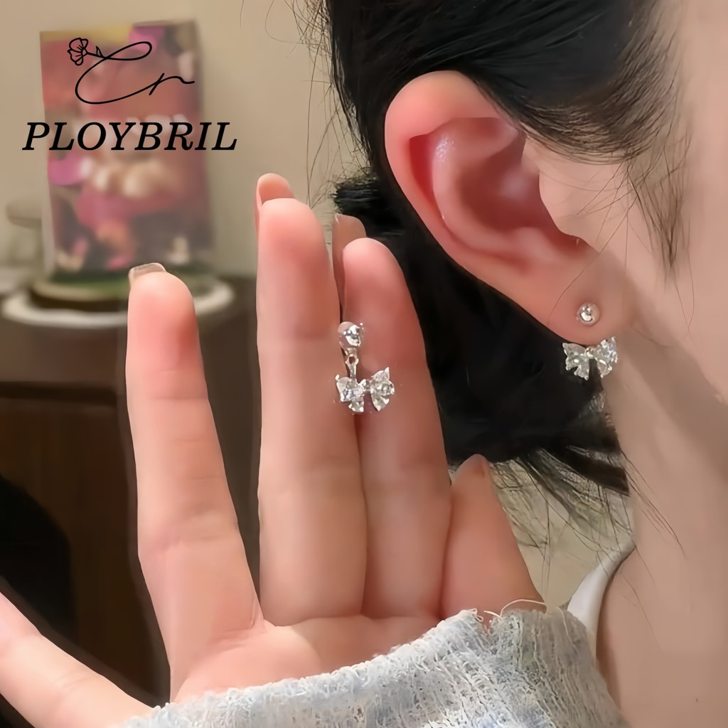 PLOYBRIL ต่างหูโบว์เพทายห้อย แฟชั่นเกาหลี สำหรับนักเรียนหญิง ของขวัญเครื่องประดับ E097
