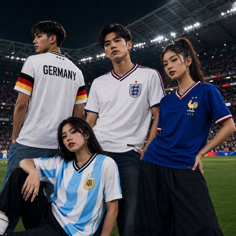 World Cup Football Jersey - เสื้อบอลเวิลด์คัพทีม เสื้อกีฬาคอวีแขนสั้น พิมพ์ลาย แฟชั่นเชียร์บอล ชาย-หญิง เสื้อออกกำลังกาย