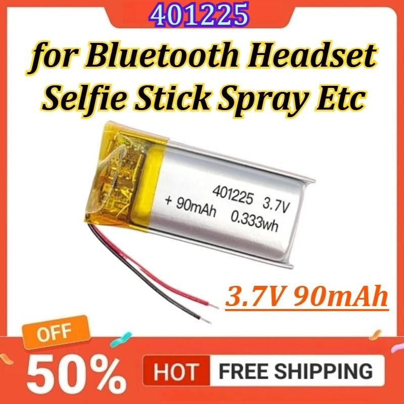 401225 3.7V 90mAh Polymer Lithium LiPo แบตเตอรี่สําหรับชุดหูฟังบลูทูธเครื่องมือความงาม Selfie Stick 
