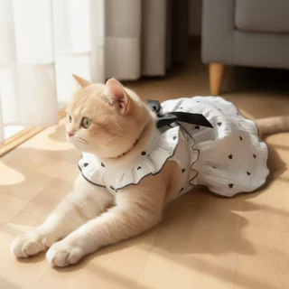 🐱เสื้อแมว ชุดแมวเจ้าหญิง เสื้อหมาเล็ก เดรสสัตว์เลี้ยง ระบายอากาศ นุ่มสบาย ลายหัวใจ โบว์หวาน นุ่มสบาย