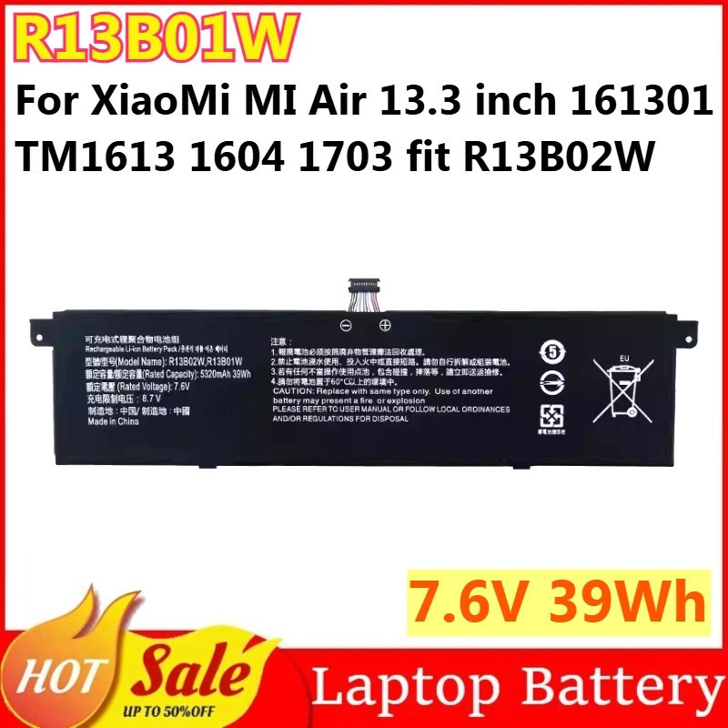 R13B01W 7.6V 39Wh แบตเตอรี่แล็ปท็อปสําหรับ XiaoMi MI Air 13.3 นิ้ว 161301 TM1613 1604 1703 fit R13B0
