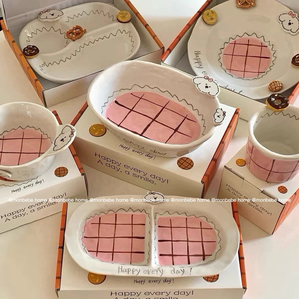 จานชาม เซรามิค insลายเท็ดดี้สีชมพูน่ารัก พร้อมส่ง