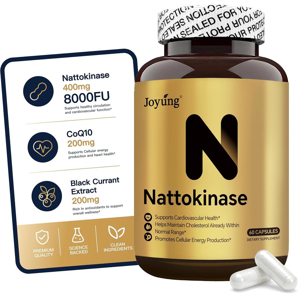 Joyung Nattokinase 8000FU - อาหารเสริมการไหลเวียนโลหิตและเลือดของหัวใจ - รวม Currant & CoQ10 เพื่อสุ