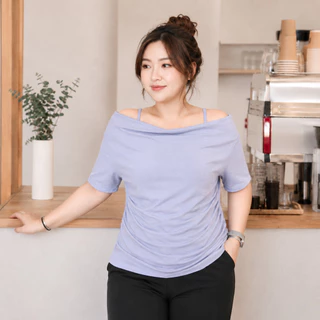 เสื้อเปิดไหล่ผู้หญิงไซส์ใหญ่ ผ้าร่องใหญ่ เอวจั้ม ทรงเข้ารูป พรางหุ่น เนื้อนุ่ม ใส่สบาย สาวอวบ เสื้อแฟชั่นเกาหลี tb7774#