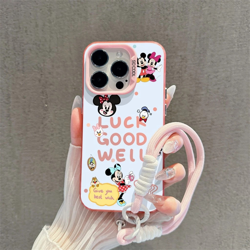 โทรศัพท์มือถือแบบมีเชือกคล้อง เหมาะสำหรับ เคส Samsung A03 A04s A05 A55 A05s A02s หวานมิกกี้ เส้นด้าย