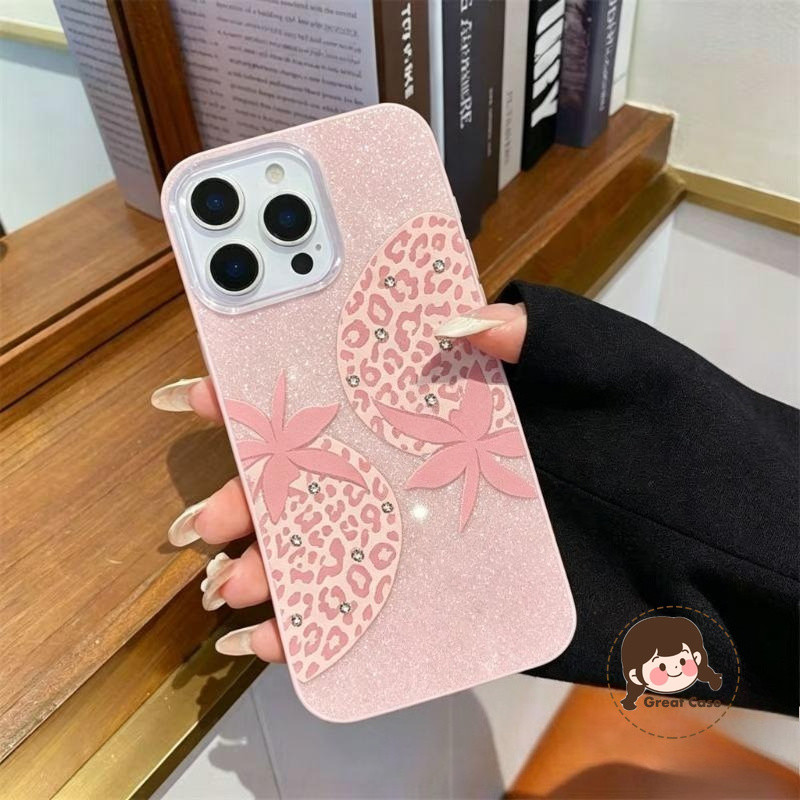 หรูหราเสือดาวพิมพ์สตรอเบอร์รี่Glitterเคสโทรศัพท์สําหรับRealme 10 9i 8i 7i 6i 6S 8 7 6 5 Pro 5S 5i 2 